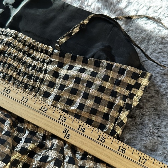 J Crew Lurex Black Gold tired gingham adjustable straps stretch back dress sz 8 - Picture 9 of 11
